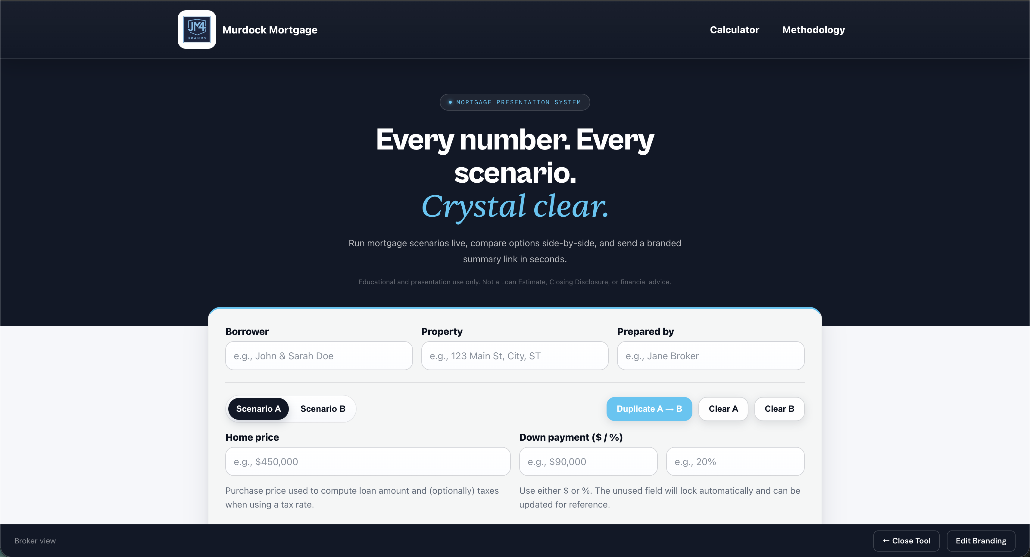 Branded mortgage calculator