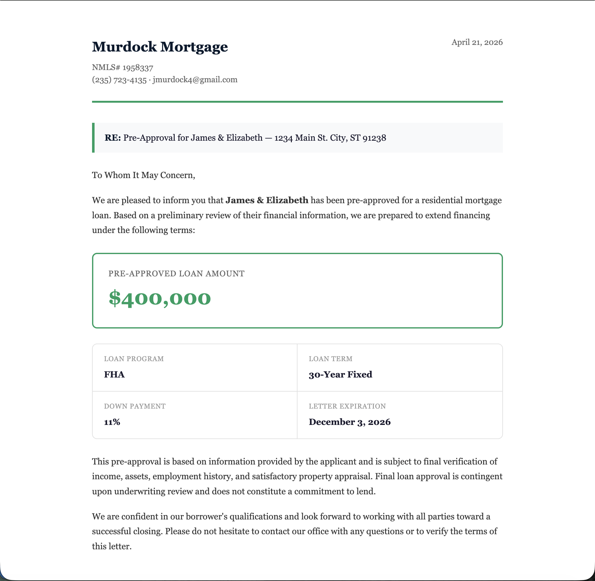 Pre-approval letter generator